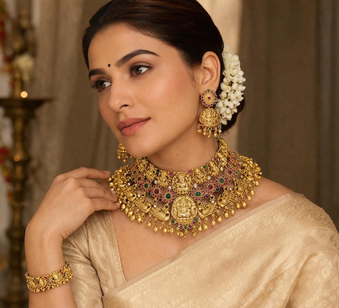 Woman wearing traditional gold jewellery
